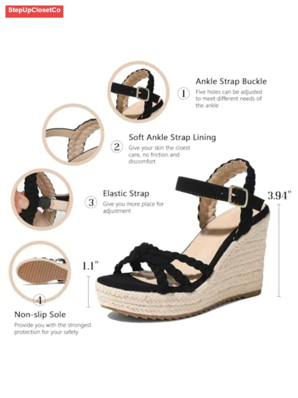 Wedge Sandals Braided Bow Espadrilles Platform Open Toe Ankle Strap